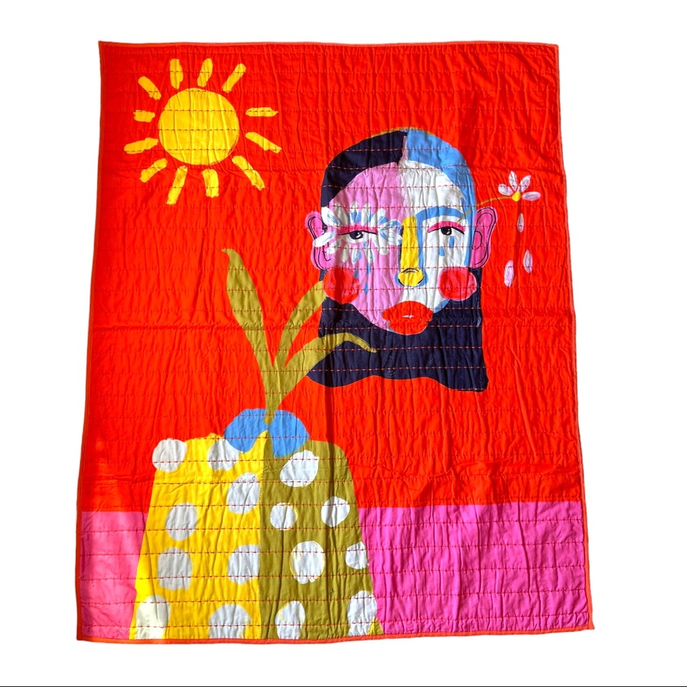 NORDSTROM By Cristina Martinez PRINT Quilted BLANKET Orange PORTRAIT Petals NEW - Picture 3 of 6